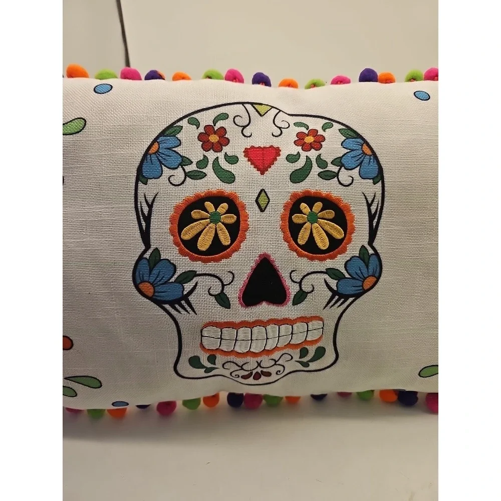 Day Of The Dead Poly Filled Pillow Sugar Skulls. Rectangular Long‎ Smoke Free Ho